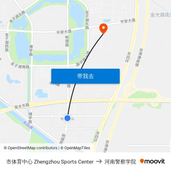 市体育中心 Zhengzhou Sports Center to 河南警察学院 map