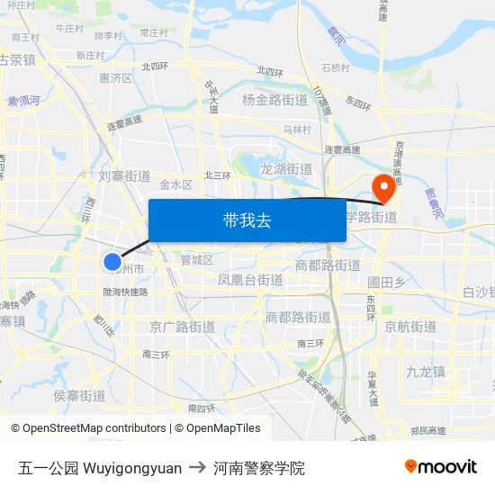 五一公园 Wuyigongyuan to 河南警察学院 map