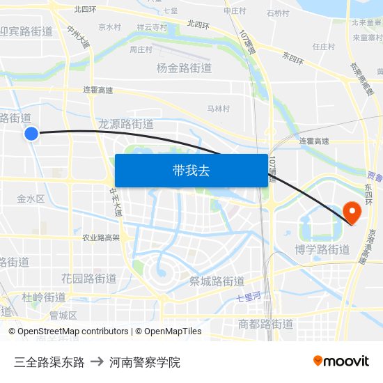 三全路渠东路 to 河南警察学院 map