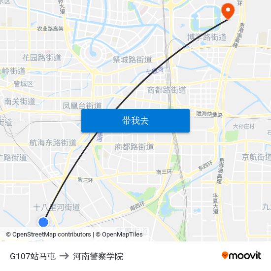 G107站马屯 to 河南警察学院 map