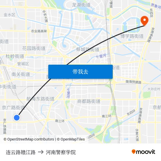 连云路赣江路 to 河南警察学院 map