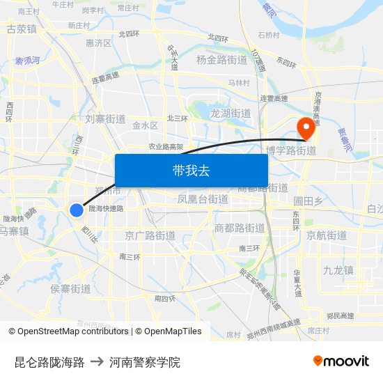 昆仑路陇海路 to 河南警察学院 map