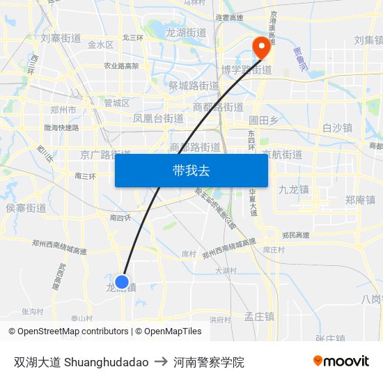 双湖大道 Shuanghudadao to 河南警察学院 map