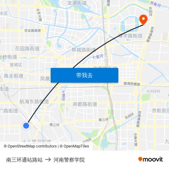 南三环通站路站 to 河南警察学院 map