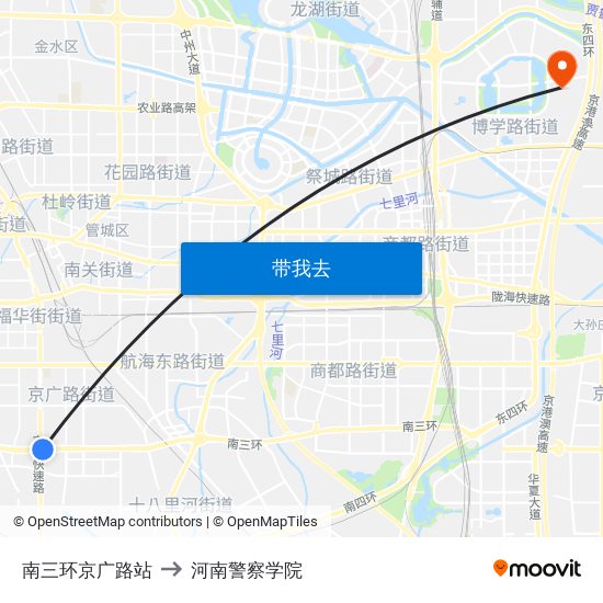 南三环京广路站 to 河南警察学院 map