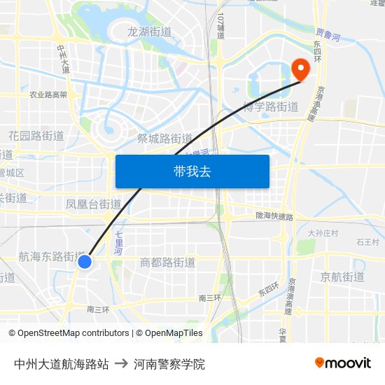 中州大道航海路站 to 河南警察学院 map