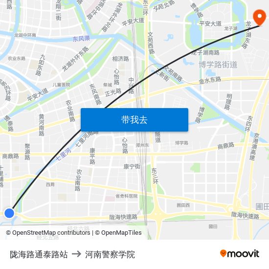陇海路通泰路站 to 河南警察学院 map