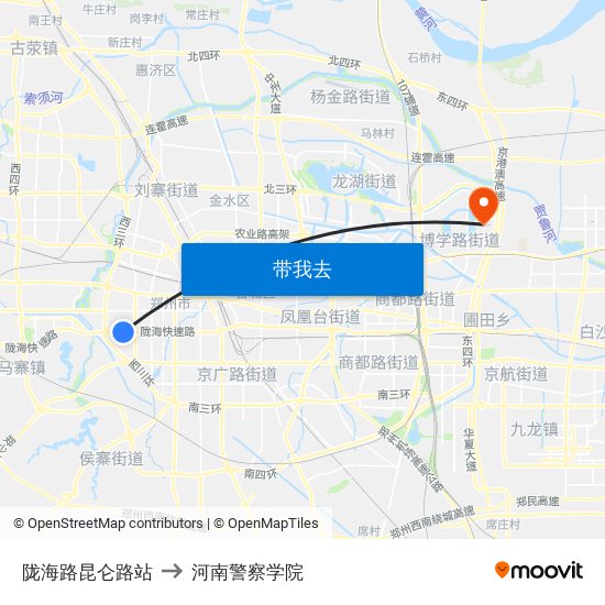 陇海路昆仑路站 to 河南警察学院 map