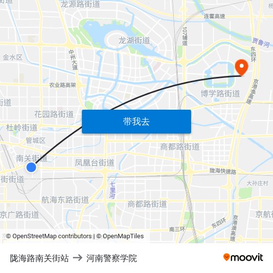 陇海路南关街站 to 河南警察学院 map