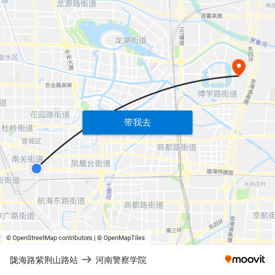 陇海路紫荆山路站 to 河南警察学院 map