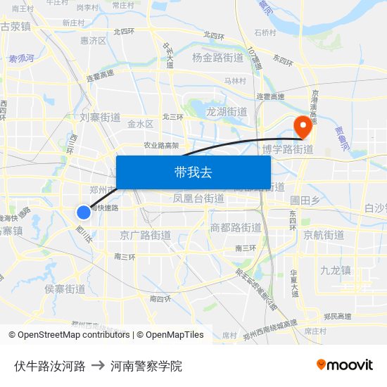 伏牛路汝河路 to 河南警察学院 map