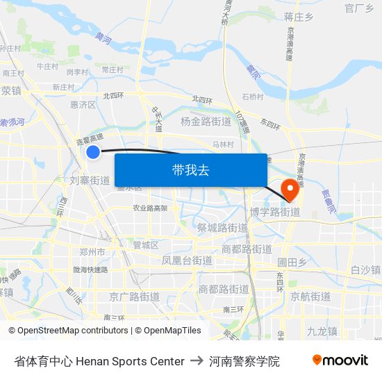 省体育中心 Henan Sports Center to 河南警察学院 map