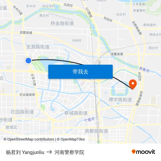 杨君刘 Yangjunliu to 河南警察学院 map