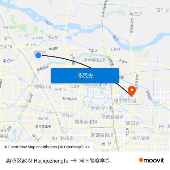 惠济区政府 Huijiquzhengfu to 河南警察学院 map