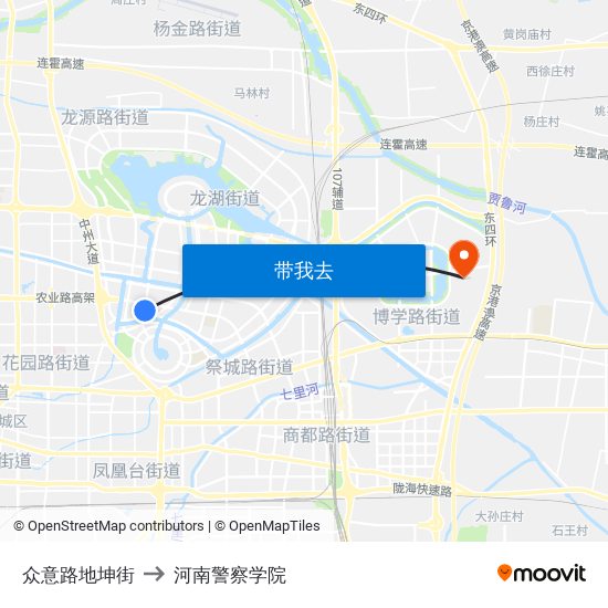 众意路地坤街 to 河南警察学院 map