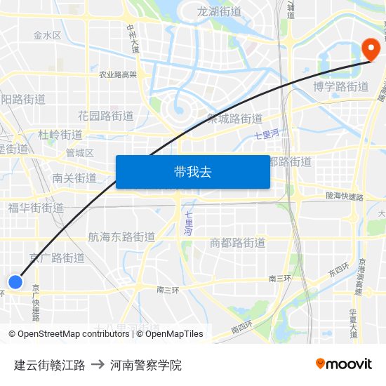 建云街赣江路 to 河南警察学院 map