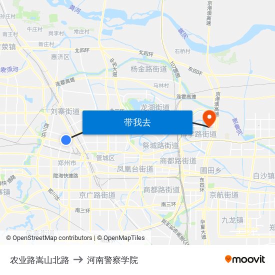 农业路嵩山北路 to 河南警察学院 map