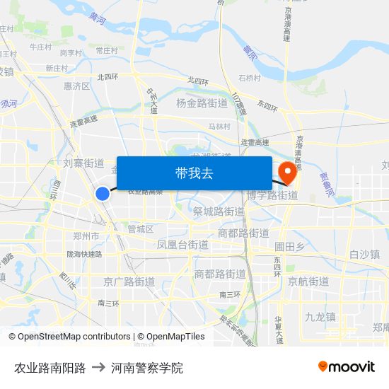 农业路南阳路 to 河南警察学院 map