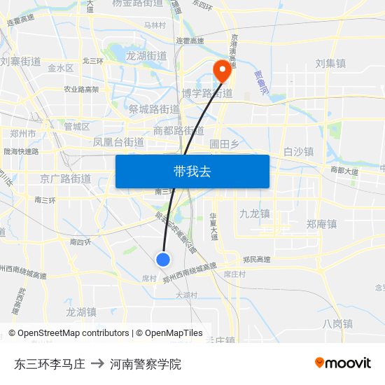 东三环李马庄 to 河南警察学院 map