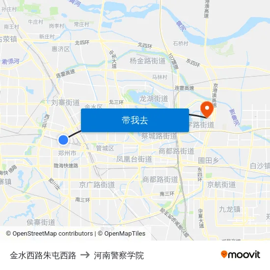 金水西路朱屯西路 to 河南警察学院 map