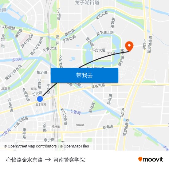 心怡路金水东路 to 河南警察学院 map