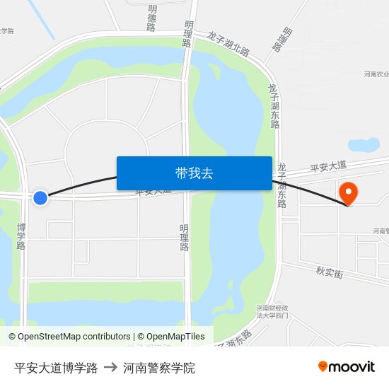 平安大道博学路 to 河南警察学院 map