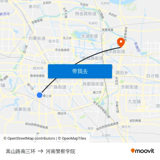 嵩山路南三环 to 河南警察学院 map