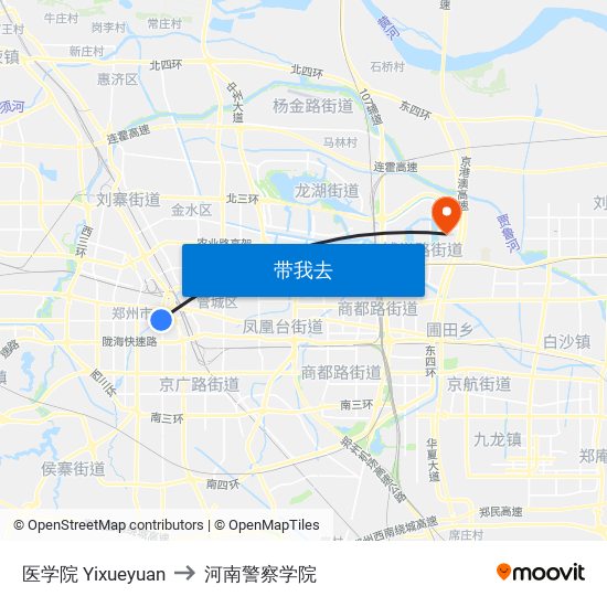 医学院 Yixueyuan to 河南警察学院 map