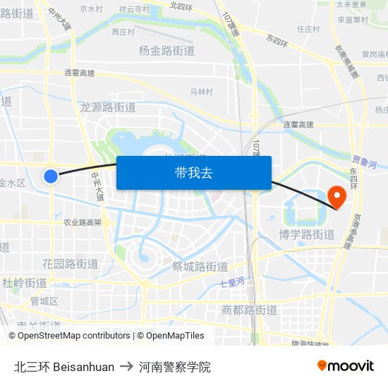 北三环 Beisanhuan to 河南警察学院 map