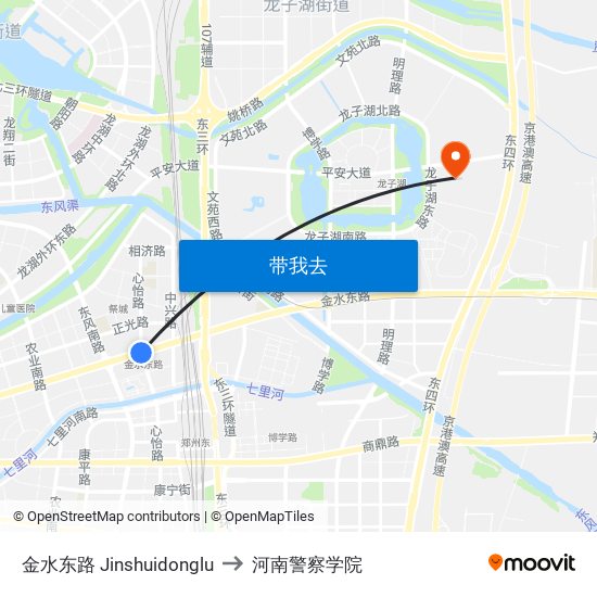 金水东路 Jinshuidonglu to 河南警察学院 map