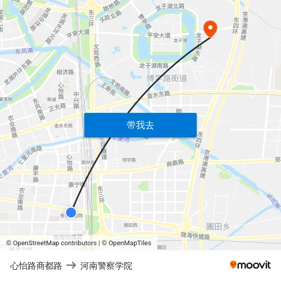 心怡路商都路 to 河南警察学院 map