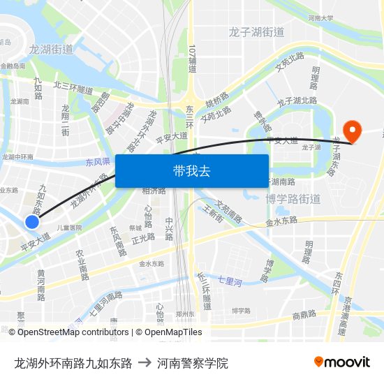 龙湖外环南路九如东路 to 河南警察学院 map