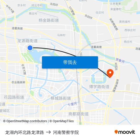 龙湖内环北路龙津路 to 河南警察学院 map