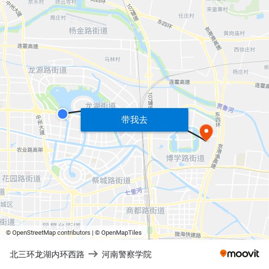 北三环龙湖内环西路 to 河南警察学院 map