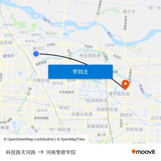 科技路天河路 to 河南警察学院 map