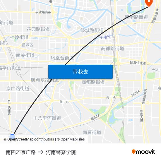 南四环京广路 to 河南警察学院 map