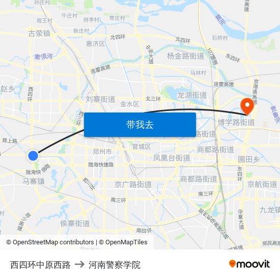 西四环中原西路 to 河南警察学院 map