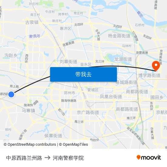 中原西路兰州路 to 河南警察学院 map