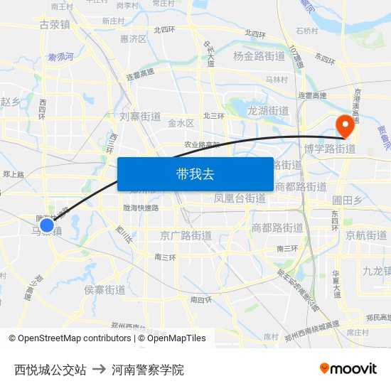 西悦城公交站 to 河南警察学院 map