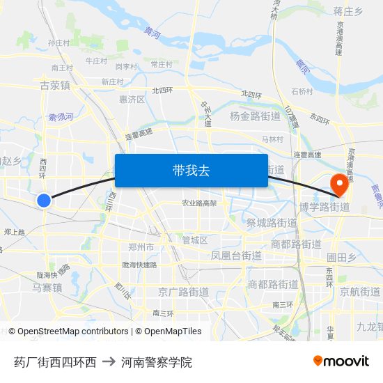 药厂街西四环西 to 河南警察学院 map