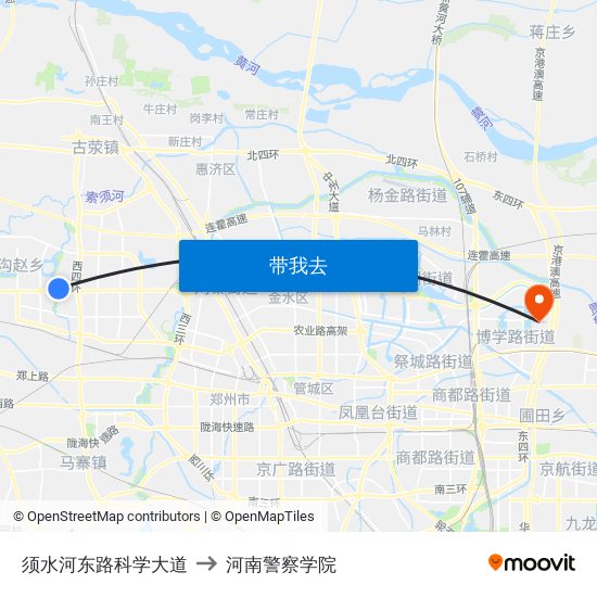 须水河东路科学大道 to 河南警察学院 map