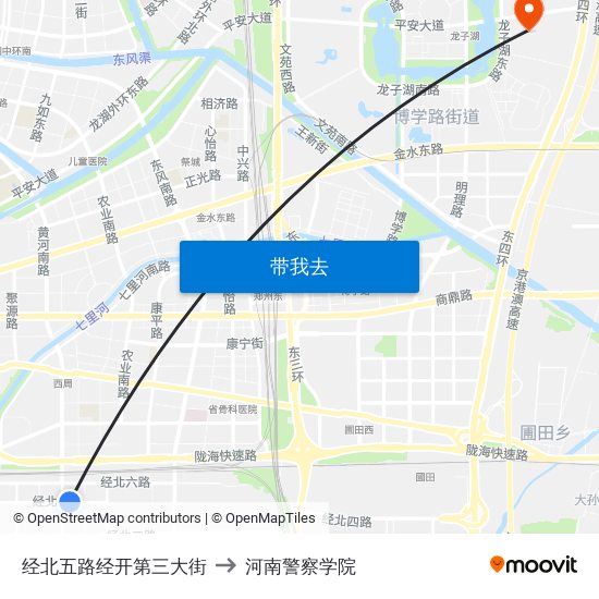 经北五路经开第三大街 to 河南警察学院 map