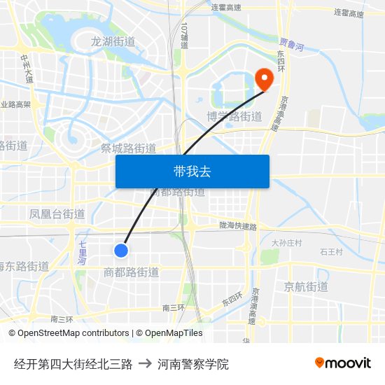 经开第四大街经北三路 to 河南警察学院 map