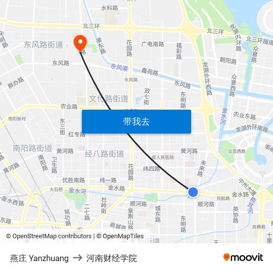 燕庄 Yanzhuang to 河南财经学院 map