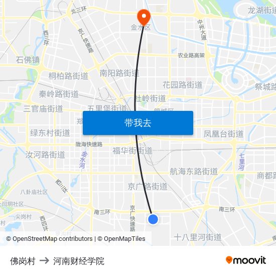 佛岗村 to 河南财经学院 map