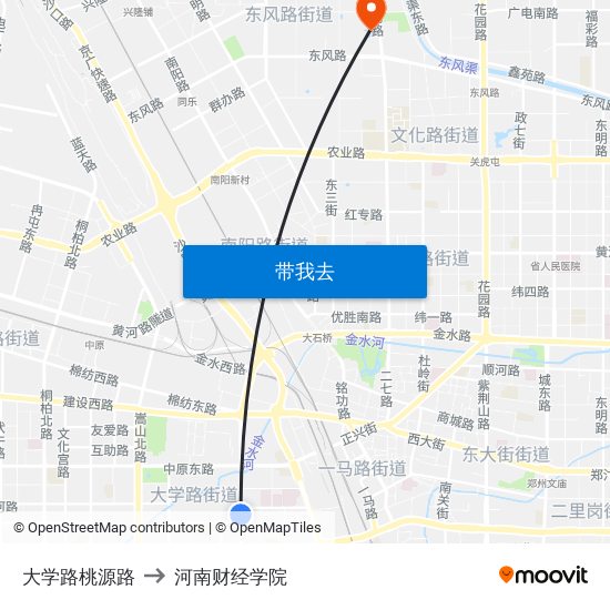 大学路桃源路 to 河南财经学院 map