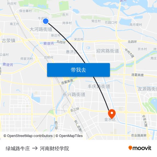 绿城路牛庄 to 河南财经学院 map