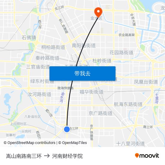 嵩山南路南三环 to 河南财经学院 map