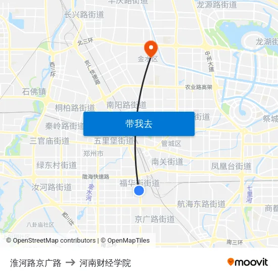 淮河路京广路 to 河南财经学院 map