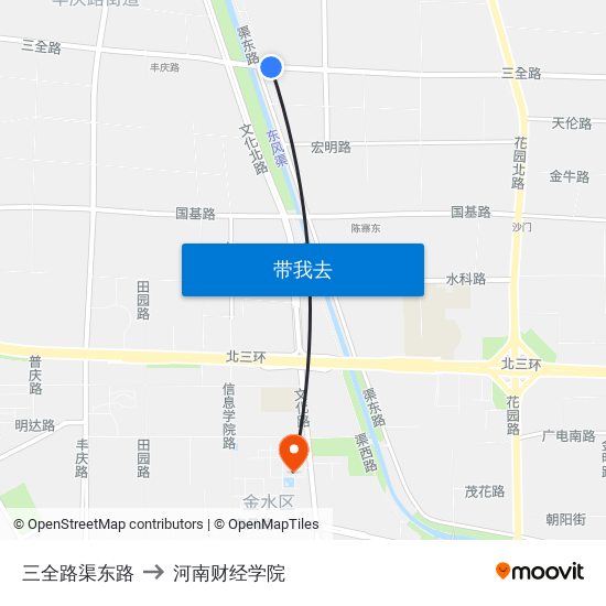 三全路渠东路 to 河南财经学院 map